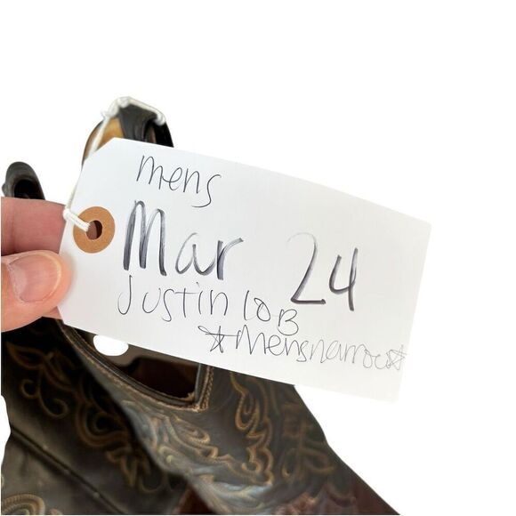 Justin Men's Brown eel Skin Western Cowboy Boots Size 10B Almond Toe - Picture 7 of 7